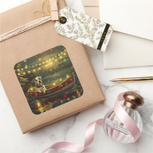 Sticker Carré American Staffordshire Noël Festival Voyage