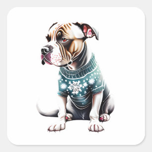 Sticker Carré American Staffordshire Terrier Sweat de Noël