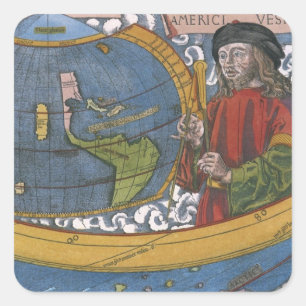 Sticker Carré Amerigo Vespucci Explorateur sur une carte des Amé