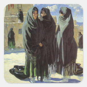 Sticker Carré Amérindiens vintages, filles de Taos par Walter Uf