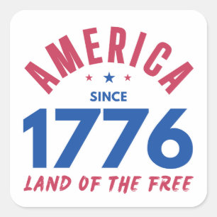 STICKER CARRÉ AMÉRIQUE DEPUIS 1776 TERRE DE LIBERTÉ