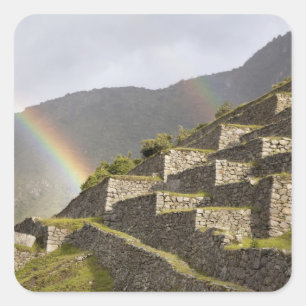 Sticker Carré Amérique du Sud, Pérou, Machu Picchu. Arcs-en-ciel