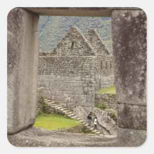 Sticker Carré Amérique du Sud, Pérou, Machu Picchu. Deux tourist