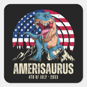 Sticker Carré Amerisaurus 4 juillet Drapeau Américain Patriotiqu