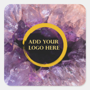 Sticker Carré Améthyste violet ajouter son propre logo professio