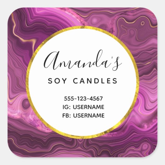 Sticker Carré Améthyste Violet Et Or Abstrait Agate Business (Devant)