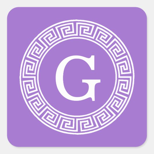 Sticker Carré Améthyste Wht Cadre Rnd Clé Grecque Monogramme Ini (Devant)