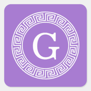 Sticker Carré Améthyste Wht Cadre Rnd Clé Grecque Monogramme Ini