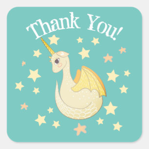 Sticker Carré Ami Dragon Magique Personnalisé Fête Turquoise