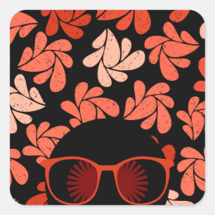 Sticker Carré Amour Afro Rouge Corail Oreiller