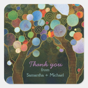 Sticker Carré Amour Arbres Mariage bleu Merci