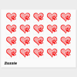 Sticker Carré Amour Coeur Chat Chien Paws, Animal Valentines Jou