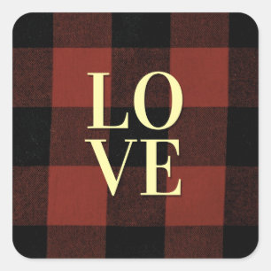 Sticker Carré Amour cosy : Rouge et Noir Plaid Flannel Design