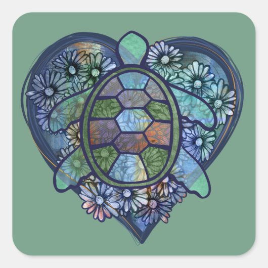Sticker Carré Amour de tortue marine (Devant)