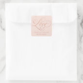 Sticker Carré Amour en Rose Gold Script Blush Mariage Monogramme (Sac)
