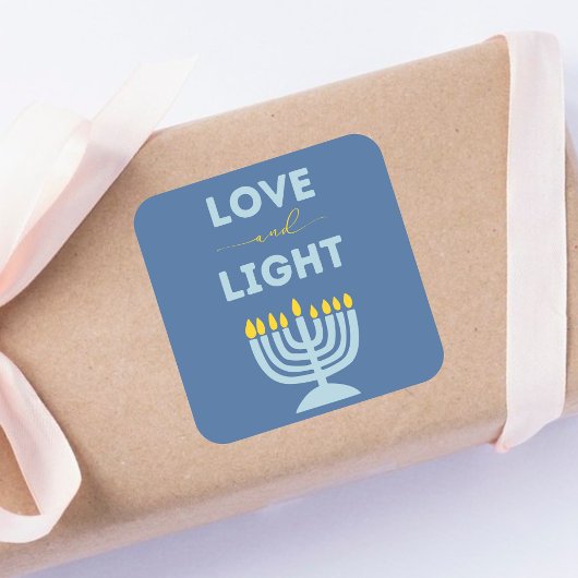 Sticker Carré "Amour et Lumière" Juif Menorah Blue Hanoukka