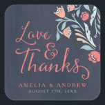 Sticker Carré Amour et Merci Bluish Chalkboard Floral Mariage<br><div class="desc">Ce charmant autocollant carré présente une belle florale contre un arrière - plan de tableau rouge, avec le mot "Love & Thanks" dans la police de script moderne. Utilisez-le pour sceller vos enveloppes mariages ou pour la décoration. Consultez le faire-part de mariage et les autres éléments mariages correspondants de ma...</div>
