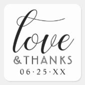 Sticker Carré Amour et Merci Mariage de script noir moderne (Devant)