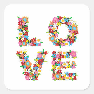 Sticker Carré Amour Fleurs de printemps Fantaisiste Chic Saint-V