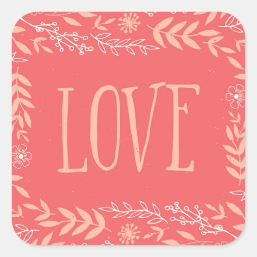 Sticker Carré Amour floral rustique | Pinkish Orange (Devant)