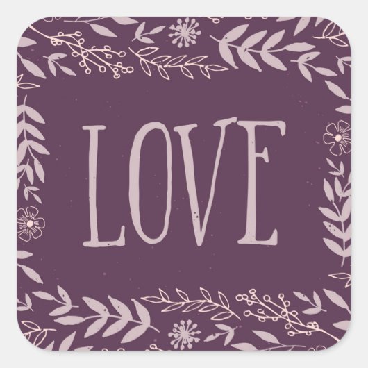 Sticker Carré Amour floral rustique | Violet | (Devant)