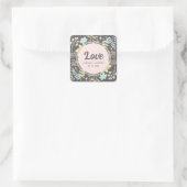 Sticker Carré Amour. Mariage floral moderne gris-bleu rose (Sac)