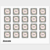 Sticker Carré Amour. Mariage floral moderne gris-bleu rose (Feuille)