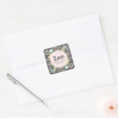 Sticker Carré Amour. Mariage floral moderne gris-bleu rose (Enveloppe)