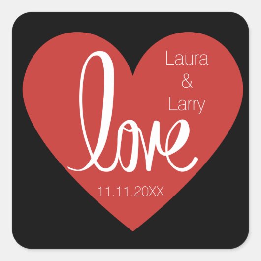 Sticker Carré Amour moderne Rouge Noir Noir Mariage Faveur Envel (Devant)