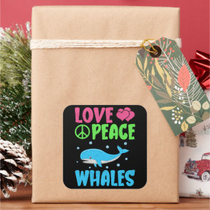 Sticker Carré Amour Paix Baleines mignonnes Animaux de mer Balei