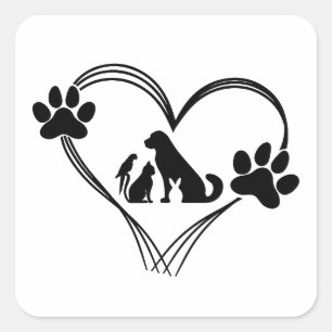 Sticker Carré Amour Pattes d'animaux de compagnie