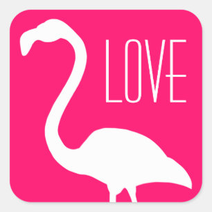 Sticker Carré Amour personnalisé Flamant rose rose et blanc bril
