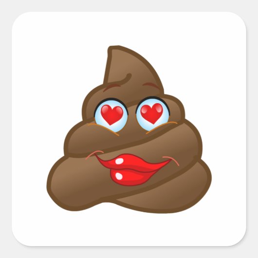 Sticker Carré Amour Poop visage Emoji! (Devant)