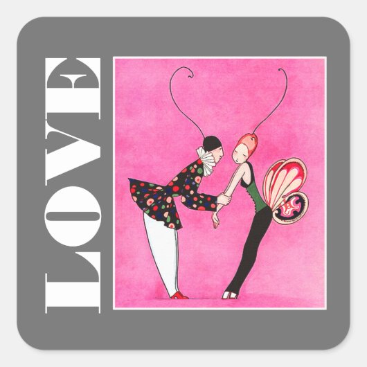 Sticker Carré Amour. Saint-Valentin Art déco (Devant)