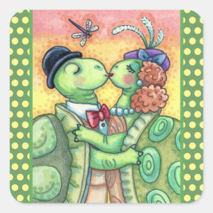 STICKER CARRÉ AMOUREUSES TORTUES S'EMBRASSANT, VALENTINE TARPON