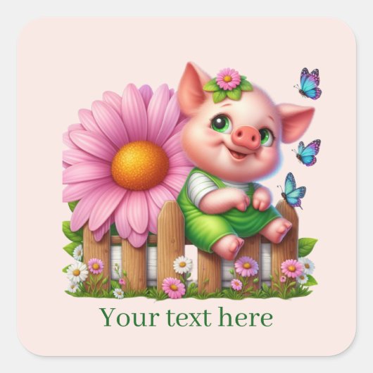 Sticker Carré Amoureux de cochons mignons personnalisables (Devant)