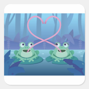 Sticker Carré amoureux de grenouille du jour des valentines