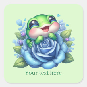 Sticker Carré Amoureux de grenouilles mignonnes personnalisables