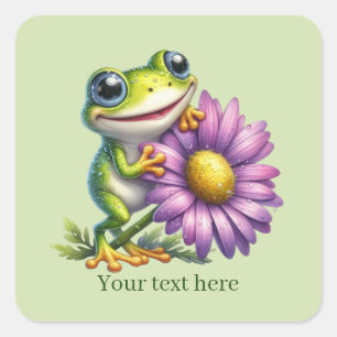 Sticker Carré Amoureux de grenouilles mignonnes personnalisables