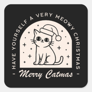 Sticker Carré Amoureux de les chats drôle humour puns voeux Noël