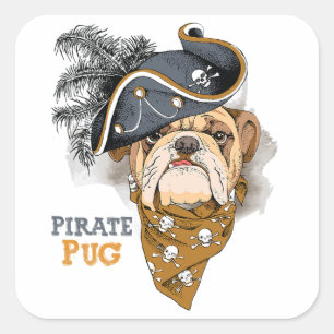 Sticker Carré Amoureux de les chiens mignons Carlin Pirate Casqu
