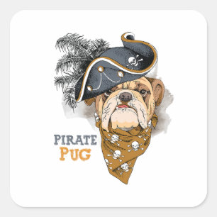 Sticker Carré Amoureux de les chiens mignons Carlin Pirate Casqu