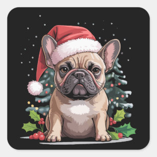 Sticker Carré Amoureux de Noël Bouledogue Français Maman Chien D