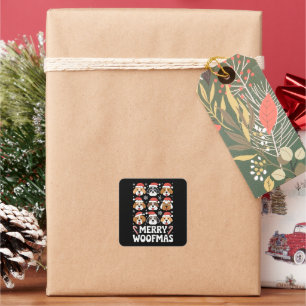 Sticker Carré Amoureux des chiens de Dog Mama Christmas Joyeux W