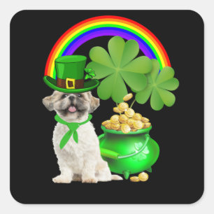 Sticker Carré Amoureux des chiens Magnifique Shih Tzu Et Rainbo