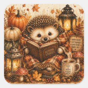 Sticker Carré Amoureux des livres Cozy Fall Cottagecore
