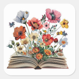 Sticker Carré Amoureux des livres lecteurs écrivains bibliophile