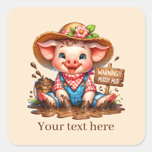 Sticker Carré Amoureux du cochon de pays amusant ajouter du text