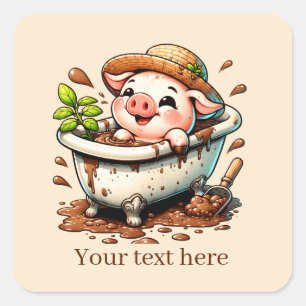 Sticker Carré Amoureux du cochon de pays amusant ajouter du text