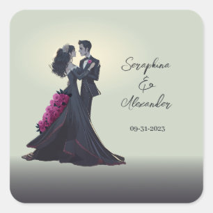 Sticker Carré Amoureux Gothiques Romantiques Minimaliste Élégant